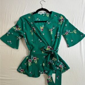 Ro & De Green Floral Wrap Blouse